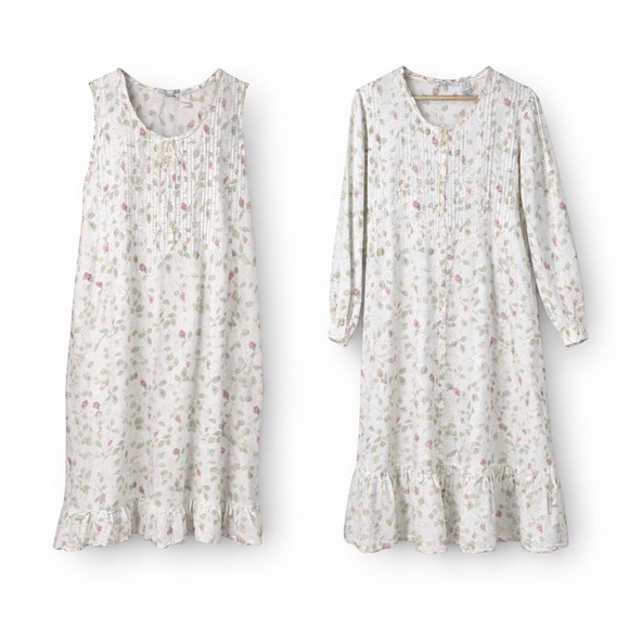 la cera Other - La Cera Cotton Floral Nightgown Robe Set Med White Cottagecore Prairie Pintuck